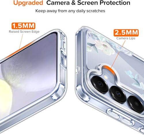 Image of Elzzi Compatible with Samsung Galaxy S26 Plus 5G Case, Clear Transparent Floral Back Cover, Shockproof PC+TPU Protective Case, Wireless Charging Support, Blue