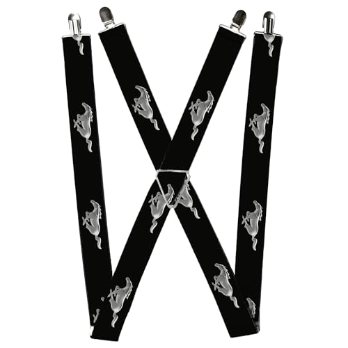 Buckle-Down Ford Suspenders, Ford Mustang Pony Silhouette Black Silvers
