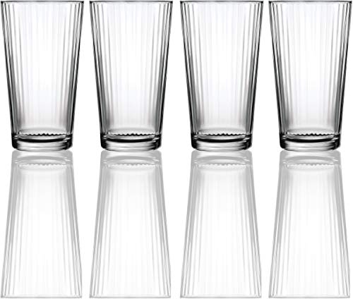 Circleware 40100 Hill Street Set of 4-15.75 oz, Highball Tumbler Drinking Glasses, Heavy
