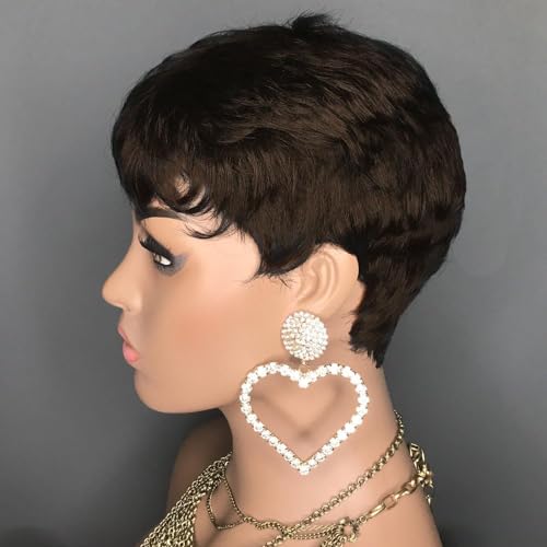 Perruque brésilienne cheveux humains courte Pixie lisse couleur 4 - 7