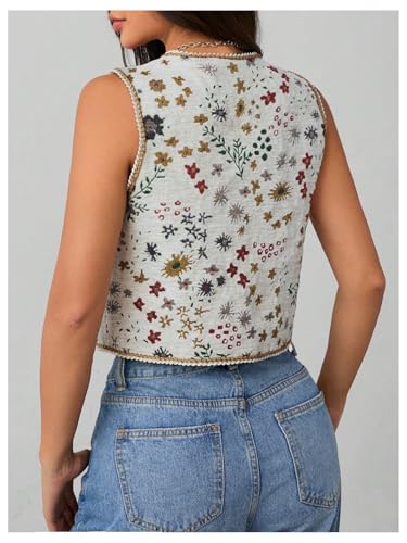 SweatyRocks Women's Floral Print Vest Tie Front V Neck Sleeveless Crop Vest Outerwear2