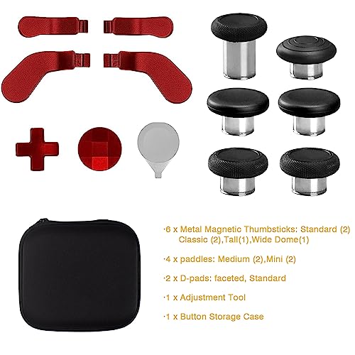 Image of 14 in 1 Metal Thumbsticks for Xbox One Elite Series 2, Elite Series 2 Controller Accessory Parts, Gaming Accessory Replacement, Metal Mod 6 Swap Joystick, 4 Paddles, 2 D-Pads, 1 Tool (Red)