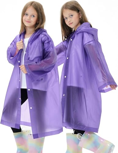 Image of 2 Pack Reusable Waterproof Raincoat EVA Emergency Rain Ponchos One Size Rain Jacket for Children, Boys and Girls