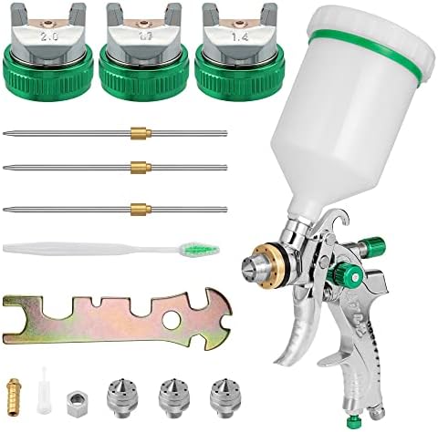 HVLP Gravity Feed Air Spray Gun Professional Air Paint Kits with 3 Nozzles 1.4/1.7/2mm Nozzle and 600cc Cups