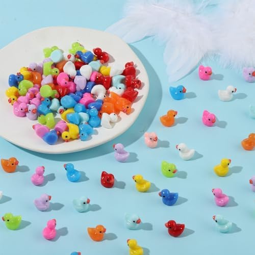 HEQU 120pcs Mini Resin Ducks, Tiny Ducks for Family Crafts Aquarium Garden Landscape Dollhouse Ornament Potted Decorations DIY Accessories Christmas Party(Multicolored) - 5