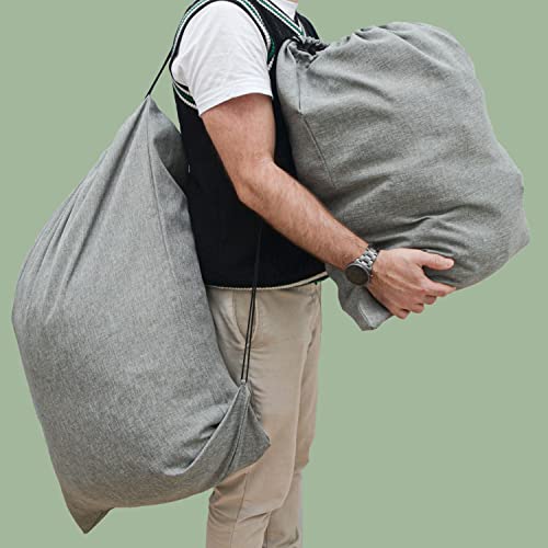 DuneDesign Wäschesack 100 Liter XXL + 60 Liter Reise Wäschesammler für Kleidung - Wäschekorb Set Organizer im Leinen Look mit Kordelzug - faltbarer Wäschebeutel für Koffer Rucksack oder Camping