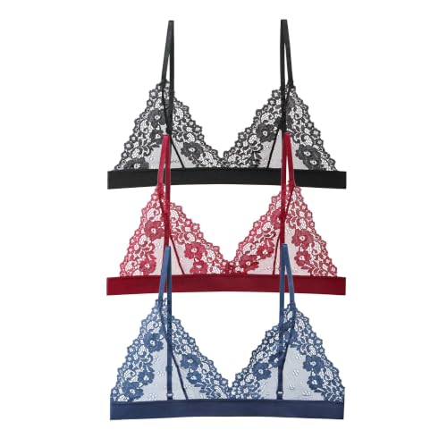 Image of Womens Bra No Underwire Lace Unlined Demi Triangle Bralettes