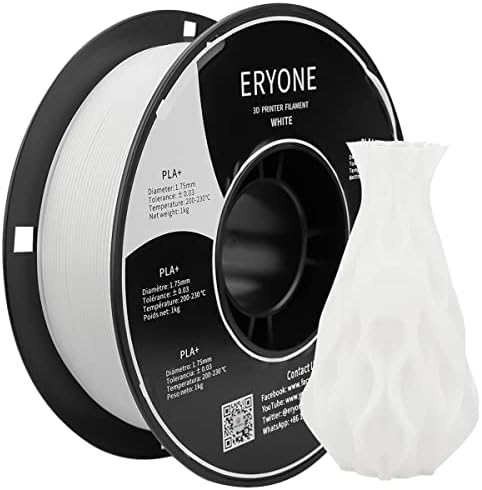 ERYONE Filament PLA+ 1.75 mm - PLA Plus 3D Printer Filament,PLA+ 3D Printing Filament,Dimensional Accuracy +/- 0.03 mm,1 kg (2.2 lbs) / Spool for 3D Pens,White