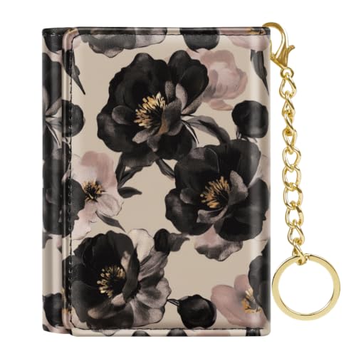 Image of Champagne Rose Flower Small Wallet Women, RFID Blocking Trifold Wallet, Cute Credit Card Holder with Kaychain, Credit Card PU Leather Wallets, 7 Card Slots, ID Window, Wallets for Women Ladies Girls