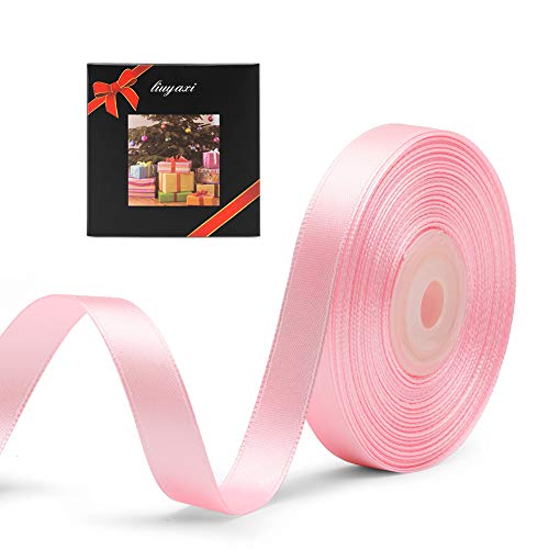 Image of Solid Color Double Faced Pink Satin Ribbon 1 /2 inch X 25 Yards, Ribbons Perfect for Crafts, Wedding Decor, Bow Making, Sewing, Gift Package Wrapping and More