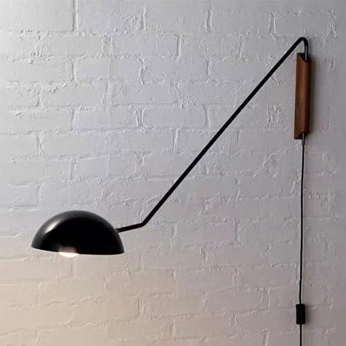 Retro Industrial Wall Kitchen Faucet Light Fixture, Adjustable Swing Arm E27 Lamp, Black Wood Plug-in Cord, Perfect for Indoor Reading and Task Lighting