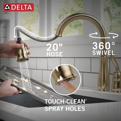 Delta Leland Brushed Gold Kitchen Faucet with Pull Down Sprayer, Traditional Single Hole Kitchen Sink Faucet, Single Handle, Champagne Bronze 978-CZ-DST by DELTA - Image 6