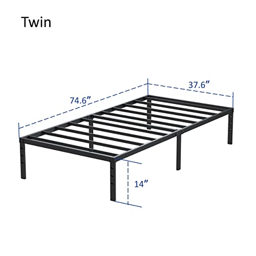 Maenizi Heavy Duty Twin Bed Frame No Box Spring Needed, 14 Inch Metal Platform Bed Frame Twin Support Up To 2500 Lbs, Easy Assembly, Noise Free, Black #TOP1