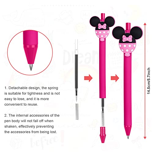 AUAUY 5PCS Cartoon Ballpoint Pens, Cute Mouse Head Character Ears Pens, Retractable Ballpoint Pen, Multi Color Jumbo Autograph Princess Pen Gifts Signature Office Accessories for Teacher Student