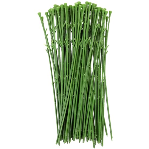 NUOBESTY 50pcs Green Flower Stems Artificial Flower Rods Plastic Florist Branch Wire Stems DIY Head Long s for Arranging