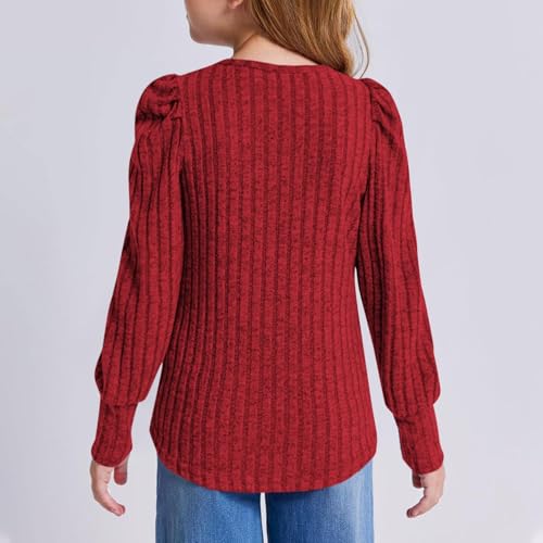 Girls Puff Sleeve Sweater Soft Knit Pullover Blouse, Long Sleeve Round Neck Tunic Tops, Lightweight Elegant Kids Clothes4