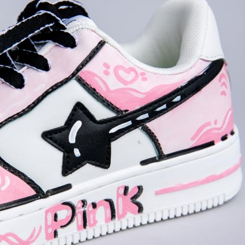 Bobo's House Unisex Hand-Painted Pink Star Chunky Sneakers Cute Star-Themed Vegan Platform Shoes2