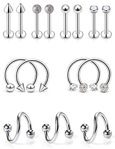 Jenxnjsjo Cartilage Earring Hoop Lip Rings Cartilage Earring Stud Cartilage Earrings for Women Cartilage Piercing Jewelry Surgical Steel 16g Helix Rook Daith Auricle Conch Tragus Earrings