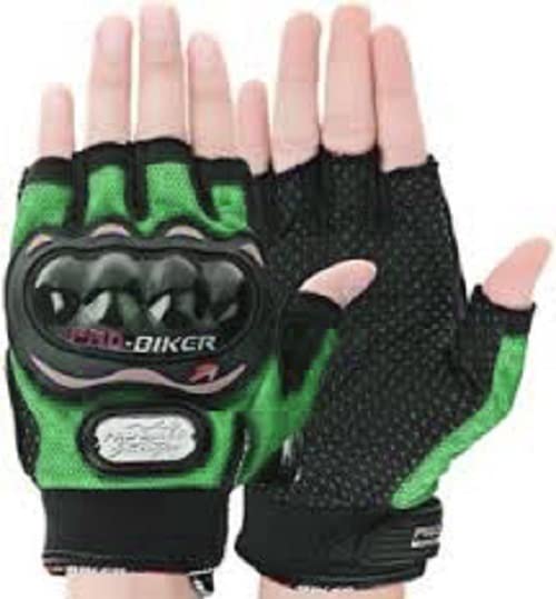 Image of Leosportz Riding Gloves for Men Bike Riders - Special Tactical Gloves with Rubber Knuckle Punch | Non-Slip Half Finger with Firm Padding Motorcycle Gloves (M, Green)
