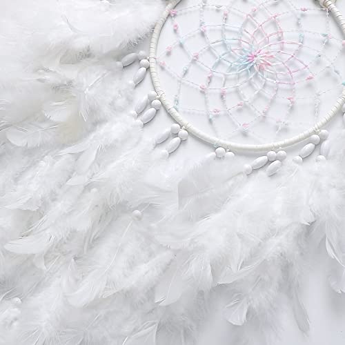 Dremisland White Feathers Dream Catcher Wall Hanging Elegant Wall Art Room Decoration for Windows Balcony Bedroom Wedding Party Gift for Girls and Kids(No Light) - Thumbnail 6