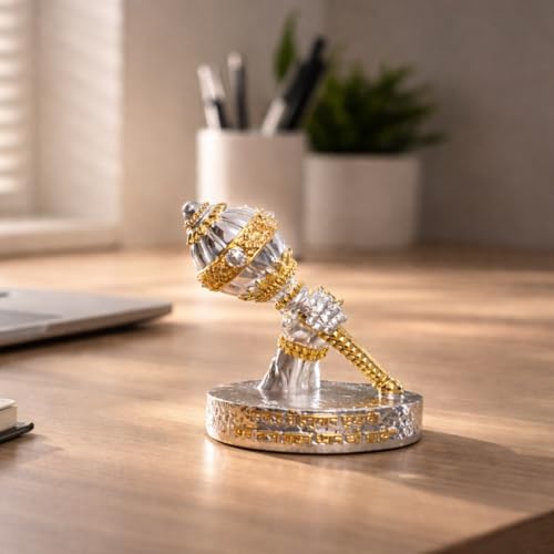 Image of Gold Art India Hanuman Gada Idol Gold & Silver Plated - Bajrangbali Symbolic Murti for Car Dashboard, Home Mandir & Office Decor | Spiritual Gift Item | 4 Inch