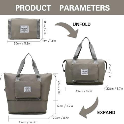 Image of Nylon 41 Liter Expandable Travel Bag for Women, Stylish Duffle Bag for Travelling, Waterproof Luggage Hand Bag (Grey)