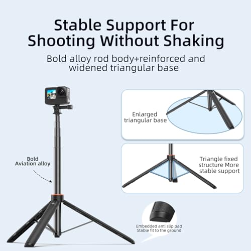 LICHIFIT Wysuwany statyw Selfie Stick do DJI OSMO POCKET 3 / Action 4 o regulowanej długości 138cm drążek przedłużający do Insta360 ONE X3 / X2 Action Camera podstawa wspornik uchwyt akcesoria