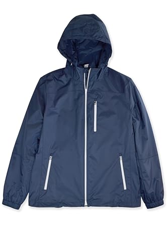 Brooks Brothers Mens Smooth Nylon Contrast Zip Hooded Windbreaker Rain Coat Jacket,