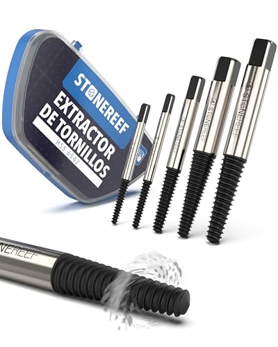 STONE REEF Juego extractor de tornillos rotos [5 uds. HSS 4241] – Kit profesional para quitar tornillos dañados – Extractor rosca izquierda con estuche compacto