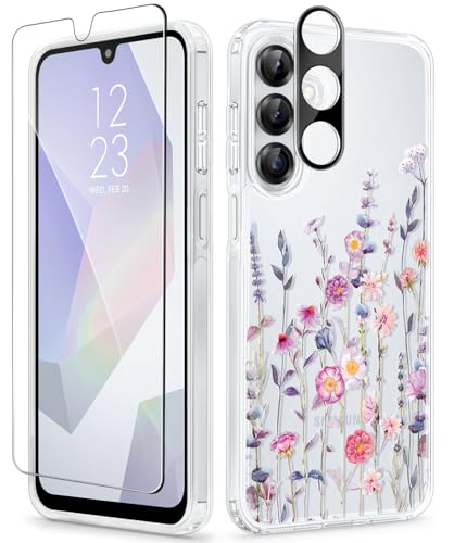 GVIEWIN for Samsung Galaxy A16 5G Case, [Screen & Camera Lens Protector] [Military-Grade Protective] Women Clear Floral Not Yellowing Shockproof Bumper Phone Case for Galaxy A16, Floratopia/Colorful