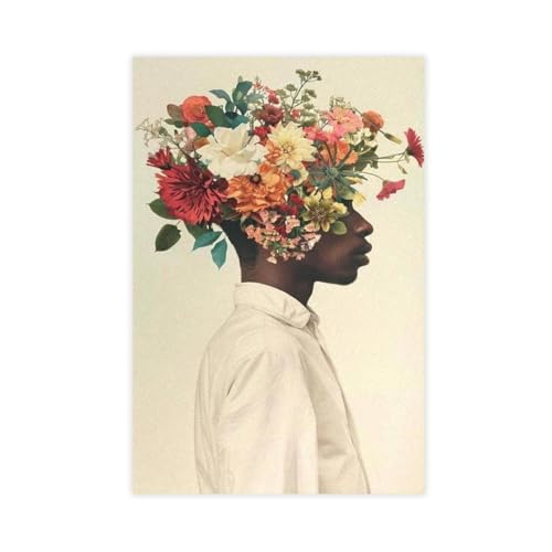Toile tête florale africaine noire pour raviver un mur vide de salon
