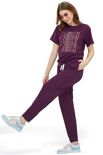 Image of ZEYO - Women's Cotton Typography Printed Night Suit Set of Top & Pajama Set