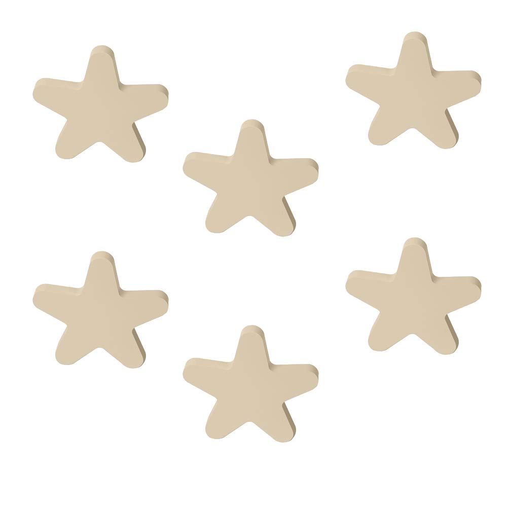 6 Un. TIRADOR Pomo Mueble BEBÉ ESTRELLA madera lacada beige claro arena 95x92mm