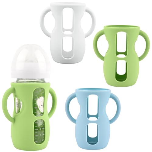 Image of 3 Pack Silicone Sleeves for Avent Natural Glass Baby Bottles, Anti Breakage Baby Bottle Holder with Handles, Compatible Philips Avent Glass Natural Baby Bottle 8 oz