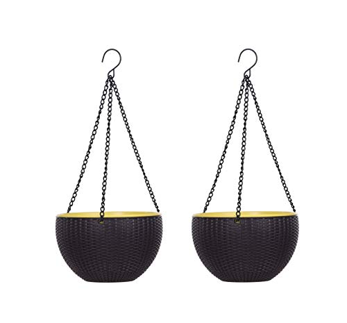 AASHU self Watering Hanging Planters Hanging pots for Plant Balcony with Chain (Size-10 inch, Color- Dark Brown,self Watering) Pack of 2
