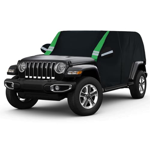 YoYolaur Cab Cover Compatible with Jeep Wrangler Waterproof 4 Door Custom Fits for TJ YJ CJ JK JL Outdoor Half Exterior Soft Cotton Lining Dust Sun Rain Snow Hail Protection with Trunk Zipper