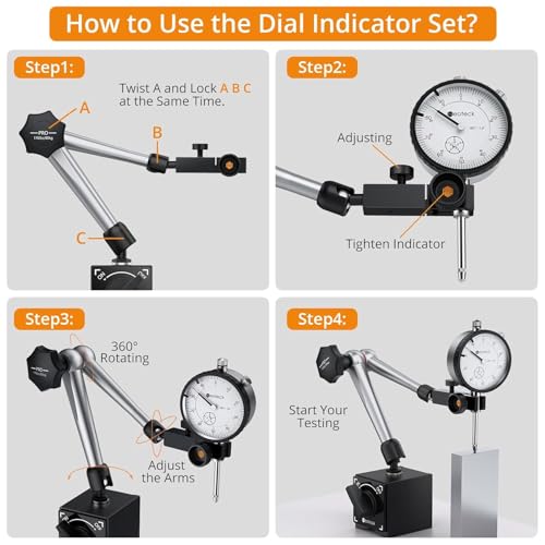 Image of Neoteck 0-1 Inch Dial Indicator with 176lbs(80kg) Magnetic Base Holder | Dial Indicator Set with Storage Case, 0.001 inch Graduation for 3D Printer Lathe Workshop Woodworking CNC Machine-Silver