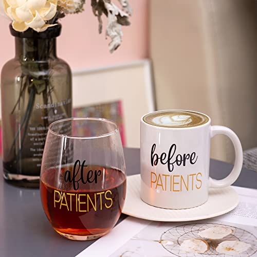 Before Patients, After Patients 11 Oz Coffee Mug And 15 Oz Stemless Wine Glass Set For Nurses, Hygienists, Assistants, Doctors, Dentists Unique Birthday Graduation Christmas Gifts Idea. #TOP2