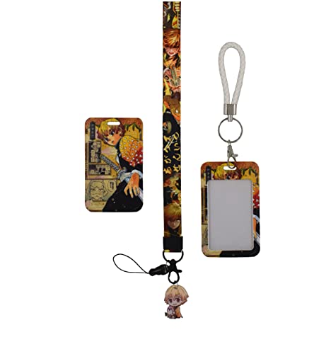 Fukujin Anime Demon Slayer Agatsuma Zenitsu Lanière,courroie de cou de lanière avec la qualité - Pour Cartes D'identité,Carte de Bus Cover