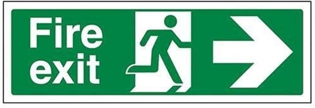 VSafety Fire Exit Arrow Right Sign - Landscape - 450mm x 150mm - 2mm Rigid Plastic