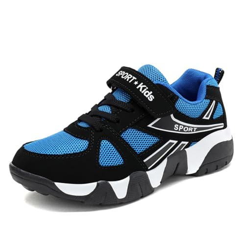 EGMPDA Boys Sneakers Kids Tennis Sports Walking Athletic Running Shoes Lightweight Breathable Fitness Shoes for Toddler/Little Kid/Big Kid Black_Blue Size 12