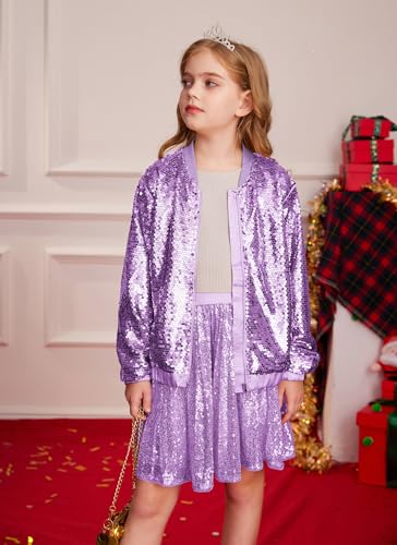 Image of GRACE KARIN Girls Sequin Jacket Kids Bomber Zip Outwear Sparkle Fall Top Cardigan Dress Coat Size 5-14