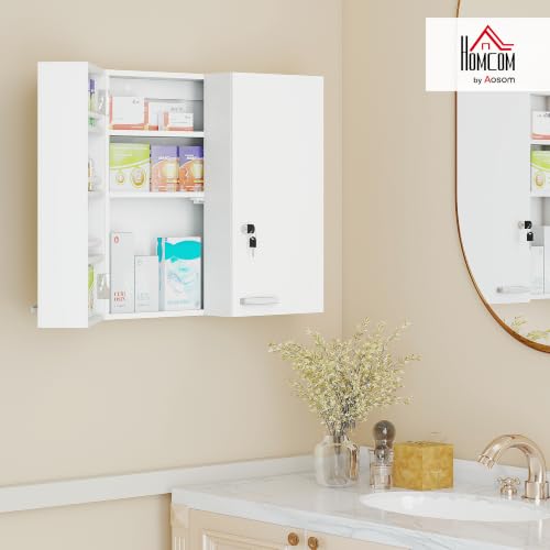 HOMCOM Armoire à Pharmacie Murale 4 Étagères 2 Clés 53 x 20 x 53 cm Blanc – vue 2
