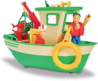 Smoby 109251074002 Fireman Sam Floating Fishing Boat Mobile Crane + Mechanical Winch 1 Figure Included, Green