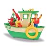 Simba – Brandweerman Sam drijvende vissersboot, beweegbare kraan + mechanische lier, groen, vanaf 3 jaar