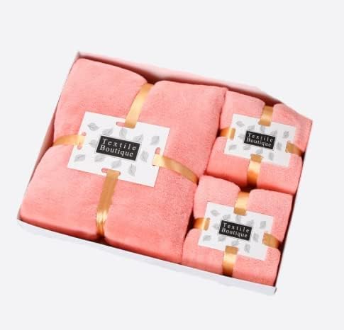 Bath Towel Set 3 Pack, Quick Dry Microfiber Absorbent Ultra Soft Coral Fleece Towels for Bathroom, Sports, 1 Pack Has 3, 1 Bath Towel 70cm*140cm, 2 Hand Towels (35cm*75cm) (Pink)