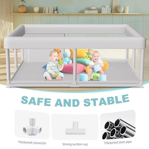 Image of Large Baby Playpen 65x50 Inch, PlayPen for Babies and Toddlers, Sturdy Safety Play Yard for Indoor & Outdoor with Zipper Gate