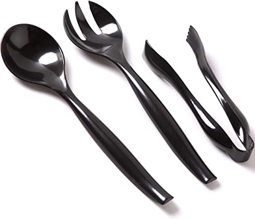 VeZee's Plastic Serving Utensils, Black Heavy Duty Disposable utensil | Set 10