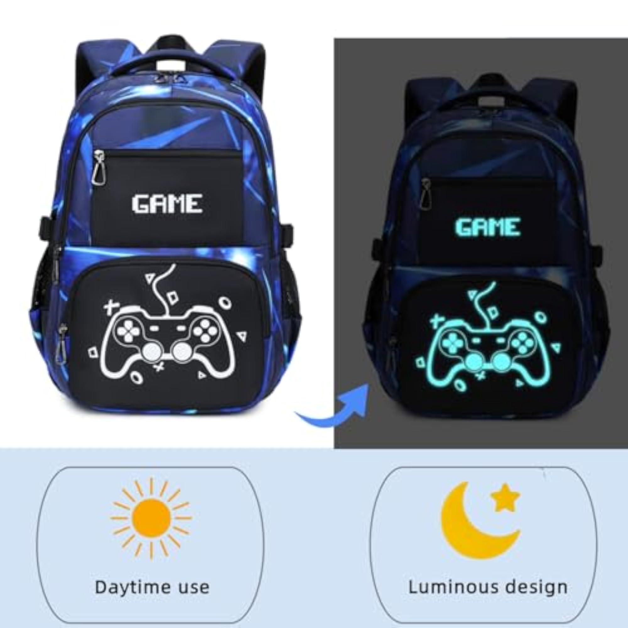 Kids Backpack Boys 18in Cool Luminous Game Bookbag