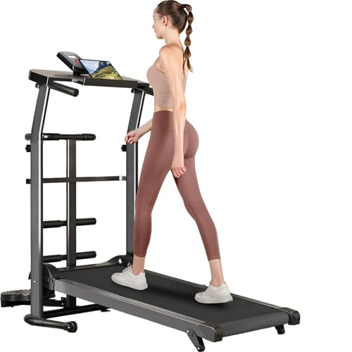 Image of Home Walking Pad Treadmill with 12% Incline & Adjustable Height, Foldable Treadmill with Handle Bar, Walker Pad 200 Lb Capacity, Unpowered Self Propelled for Seniors /Kids /Adults